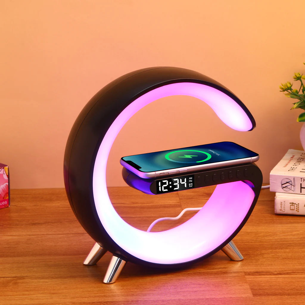 ✨ G Lamp with Wireless Charger ⚡ | Bluetooth Speaker 🎵 | Digital Clock ⏰ – 3-in-1 Smart Gadget