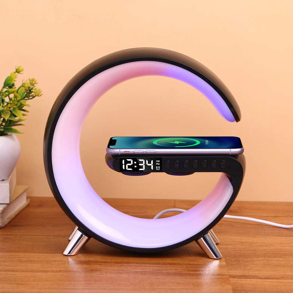 ✨ G Lamp with Wireless Charger ⚡ | Bluetooth Speaker 🎵 | Digital Clock ⏰ – 3-in-1 Smart Gadget