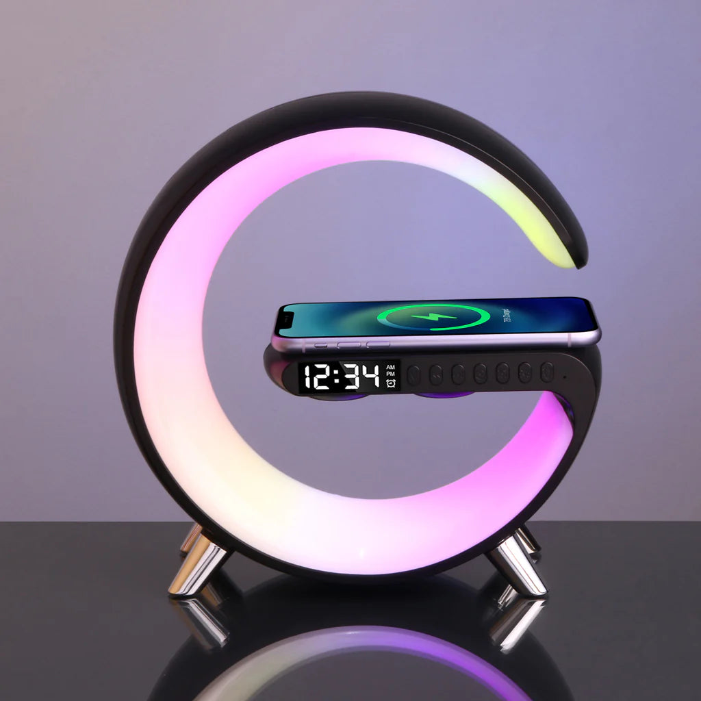 ✨ G Lamp with Wireless Charger ⚡ | Bluetooth Speaker 🎵 | Digital Clock ⏰ – 3-in-1 Smart Gadget